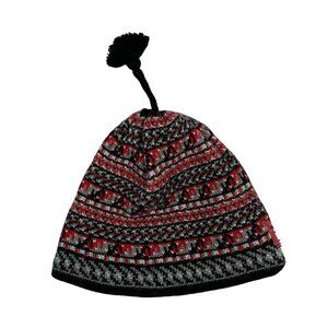 Columbia Youth Knit Beanie Winter Hat Red Gray Black One Size Soft Warm Pom Top